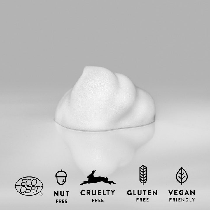 MÁDARA Purifying Foam 150 ml renseskum med hvid tekstur og symboler for EcoCert og vegansk hudpleje