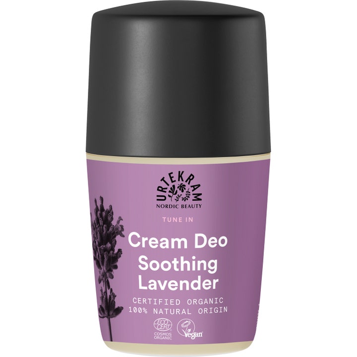 Urtekram Cream Deo Soothing Lavender 50 ml beroligende deocreme i lilla emballage med sort låg