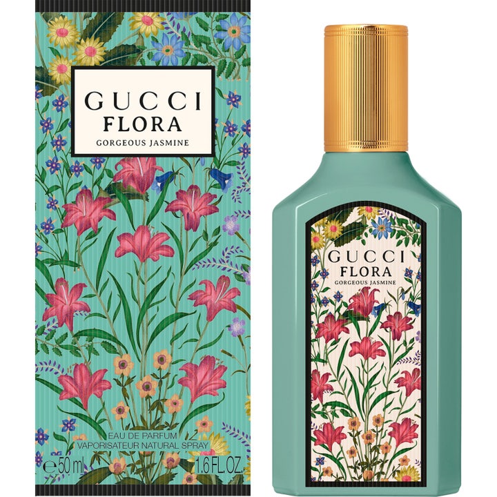 Gucci Flora Gorgeous Jasmine Eau de Parfum 50 ml dameduft i turkis flakon med guldlåg og matchende æske