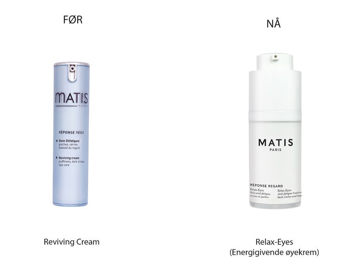 Matis Réponse Regard Relax-Eyes 15 ml forfriskende øjencreme i ny hvid emballage sammenlignet med gammelt design