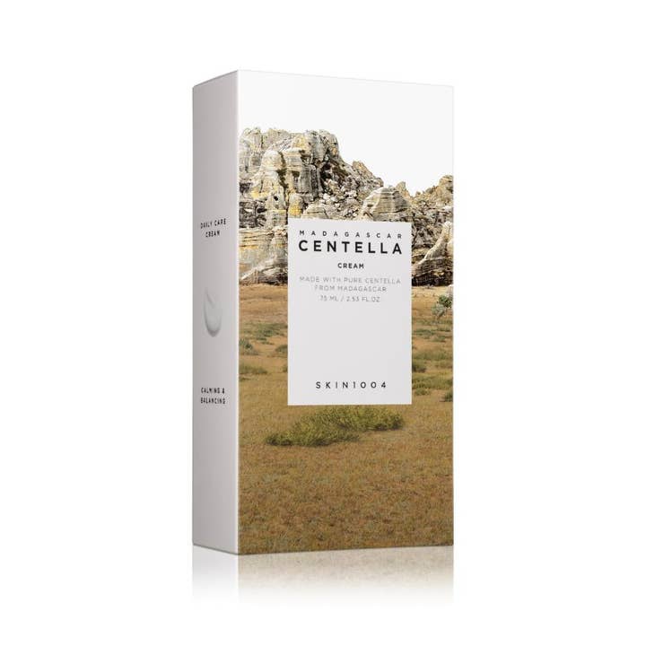 SKIN1004 Madagascar Centella Cream 75 ml beroligende ansigtscreme i hvid æske med landskab fra Madagaskar