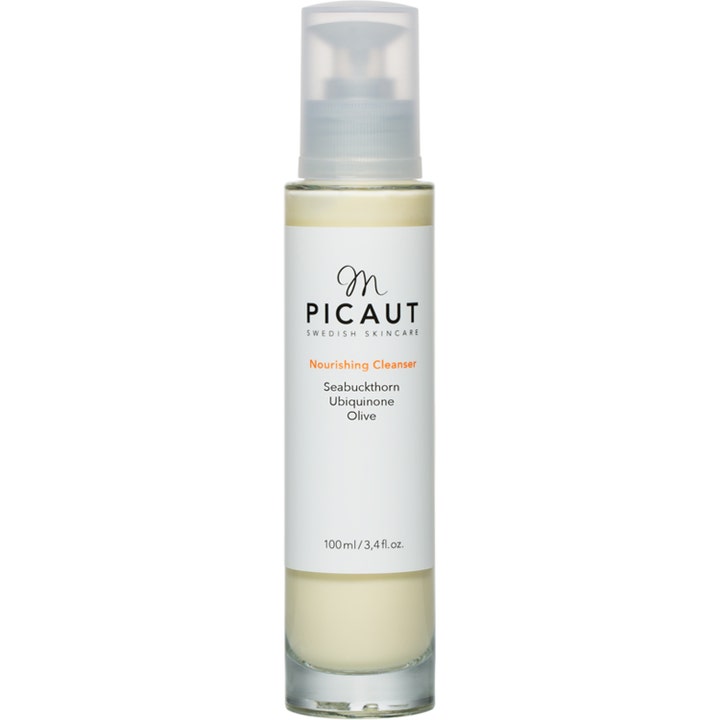 M. Picaut Nourishing Cleanser 100 ml plejende ansigtsrens i glasflaske med pumpe og hvid etiket.
