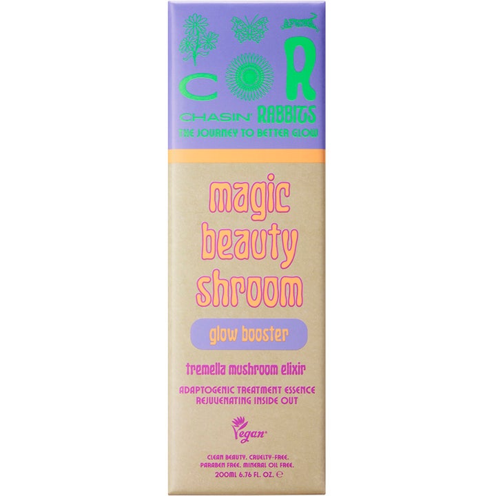 Chasin' Rabbits Magic Beauty Shroom 200 ml glødgivende toner i beige og lilla papemballage med vegansk formel