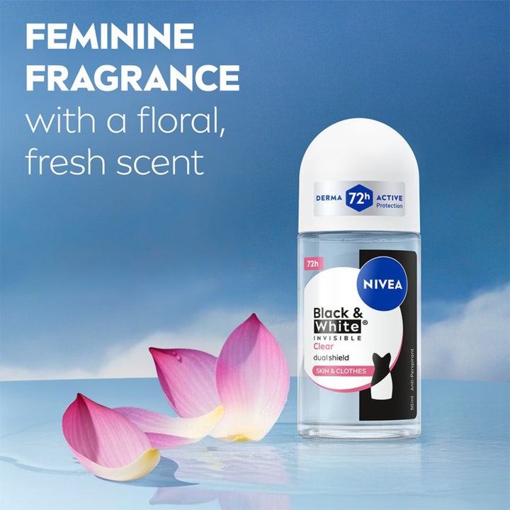 NIVEA Black & White Original 50 ml roll-on deodorant med tekst om verdens nr. 1 anti-stain brand.
