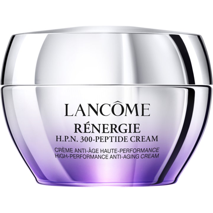 Lancôme Rénergie H.P.N. 300-Peptide Cream anti-age ansigtscreme i en elegant sølv og lilla glaskrukke med metallåg