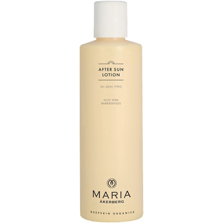 Maria Åkerberg After Sun Lotion beroligende after sun i en høj beige plastflaske med hvidt skruelåg.