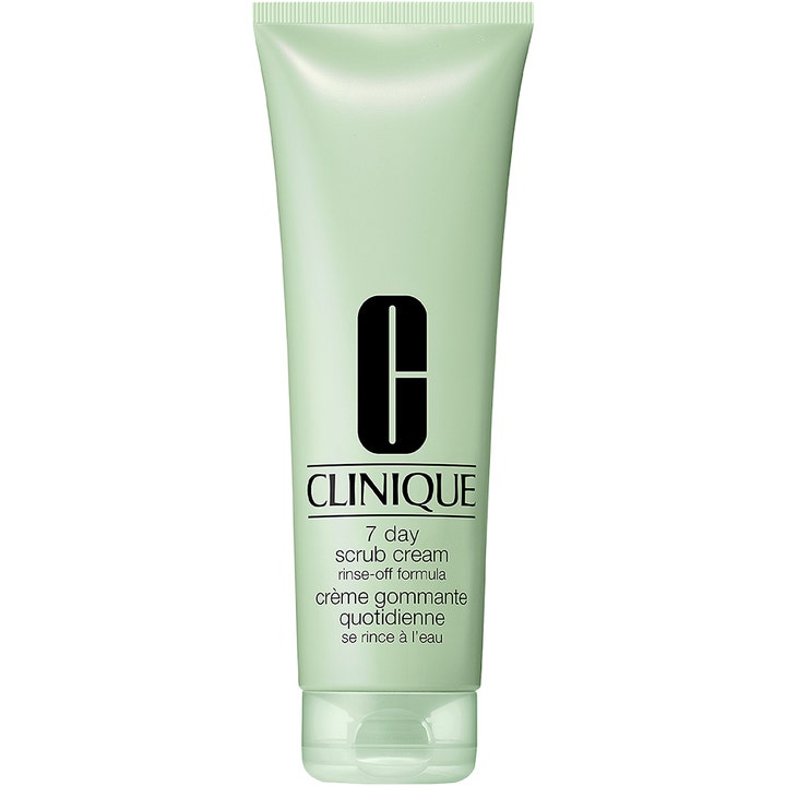 Clinique 7 Day Scrub Cream eksfolierende ansigtsscrub i en lysegrøn tube der skaber en glat og fornyet hud.