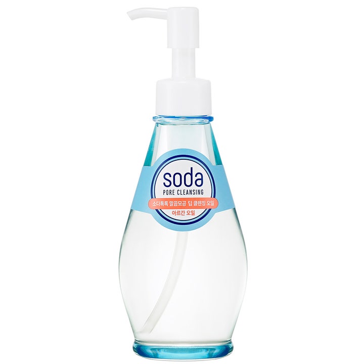 Holika Holika Soda Pore Cleansing 150 ml dybderensende renseolie i klar dråbeformet flaske med hvid pumpe