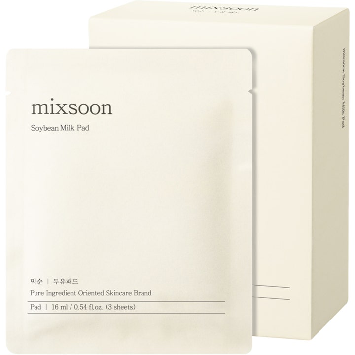 Mixsoon Soybean Milk Pad 3 stk fugtgivende ansigtspads i cremefarvet sachet og matchende papæske.