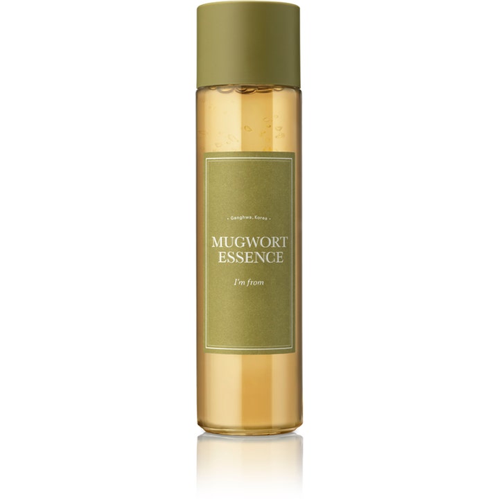 I'm from Mugwort Essence 160ml beroligende ansigtessens i høj flaske med gylden væske og olivengrønt låg.