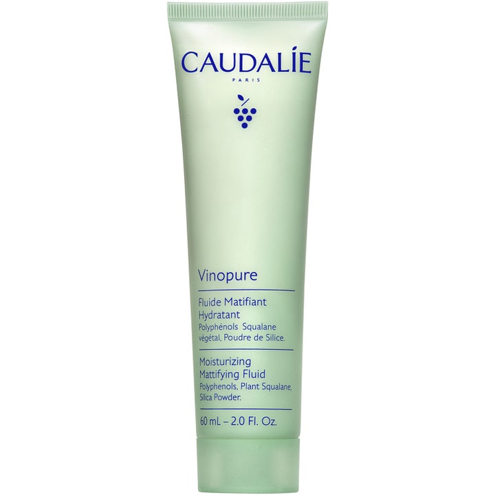 Caudalie Vinopure Moisturizing Mattifying Fluid 60 ml fugtgivende ansigtscreme i en lysegrøn tube med blå tekst