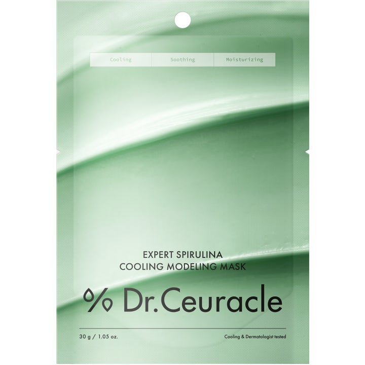 Dr.Ceuracle Expert Spirulina Cooling Modeling Mask 30 g kølende ansigtsmaske i lysegrøn pose med bølget tekstur