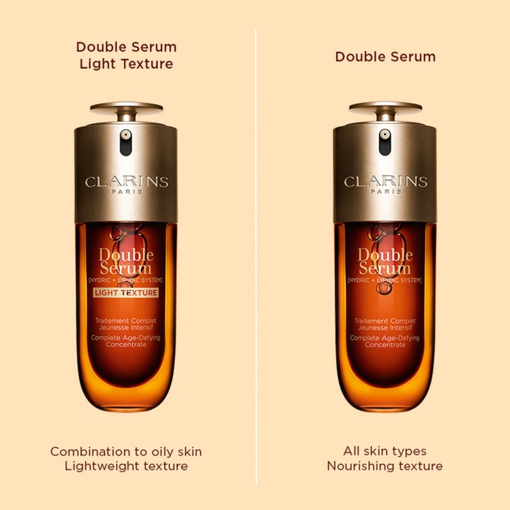 Clarins Double Serum Light Texture 30 ml ansigtsserum sammenlignes med den klassiske udgave