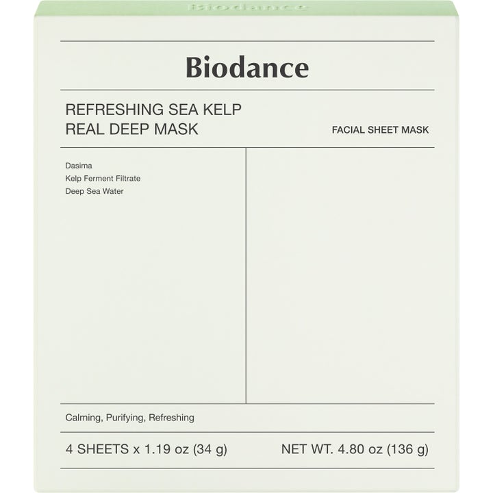 Biodance Refreshing Sea Kelp Real Deep Mask 4 stk rensende sheet maske i en hvid og lysegrøn papæske