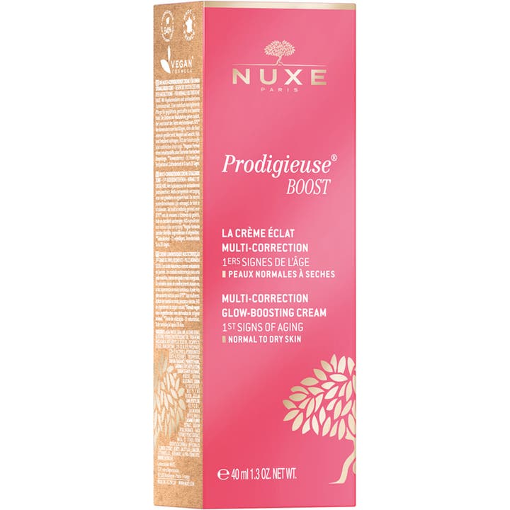 Nuxe Créme Prodigieuse Boost 40 ml fugtgivende dagcreme i lyserød papæske mod de første alderstegn.