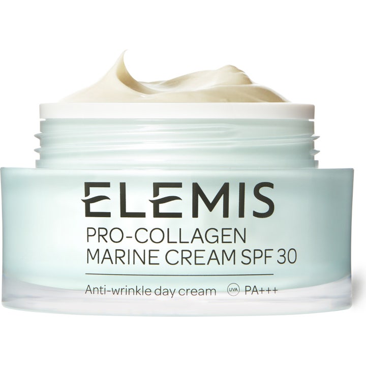 Elemis Pro-Collagen Marine Cream SPF 30 anti-wrinkle dagcreme i lyseblå krukke med rig cremet tekstur
