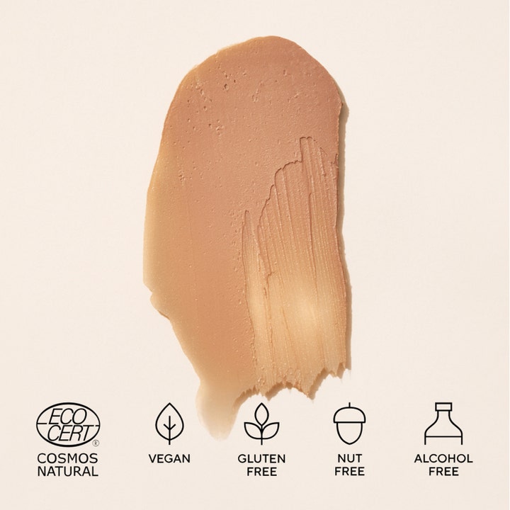 MÁDARA Mineral SPF50 Sunscreen Stick 12 g solcreme med beige tekstur og ikoner for Vegan og ECOCERT
