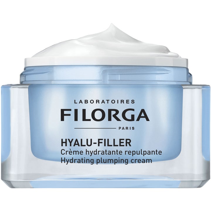 FILORGA Hyalu-Filler Cream 50 ml fugtgivende ansigtscreme i lyseblå glaskrukke med synlig hvid tekstur