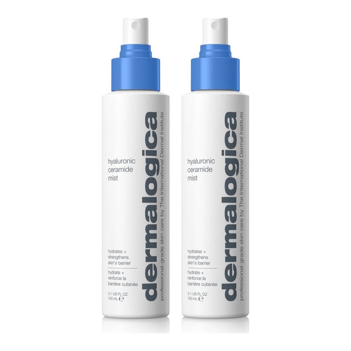 Dermalogica Hyaluronic Ceramide Mist 150 ml fugtgivende ansigtsspray i hvide flasker med blå sprayhoveder