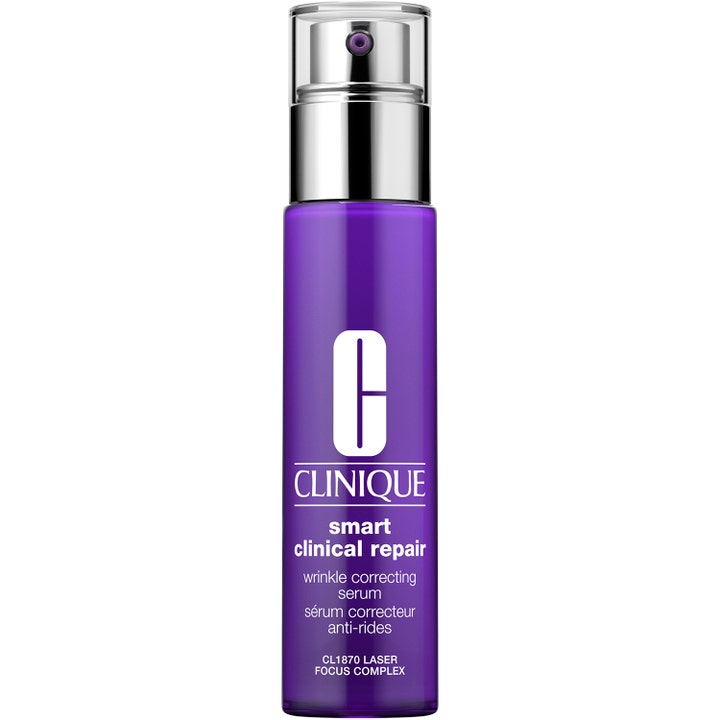 Clinique Smart Clinical Repair Wrinkle Correcting Serum mod rynker i lilla flaske med blank sølvpumpe