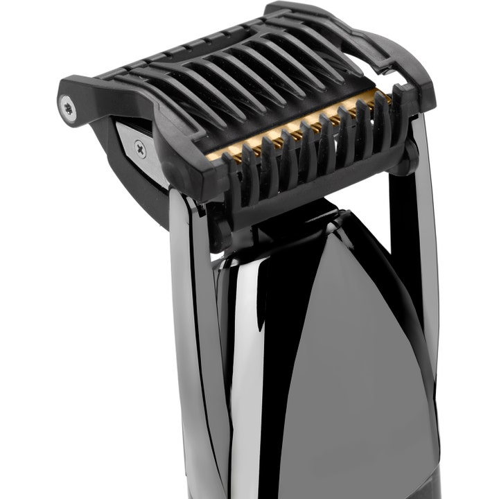 BaByliss Super-X Metal Stubble Trimmer S991E 1 stk skægtrimmer med tæt sort afstandskam og gyldent skærehoved.