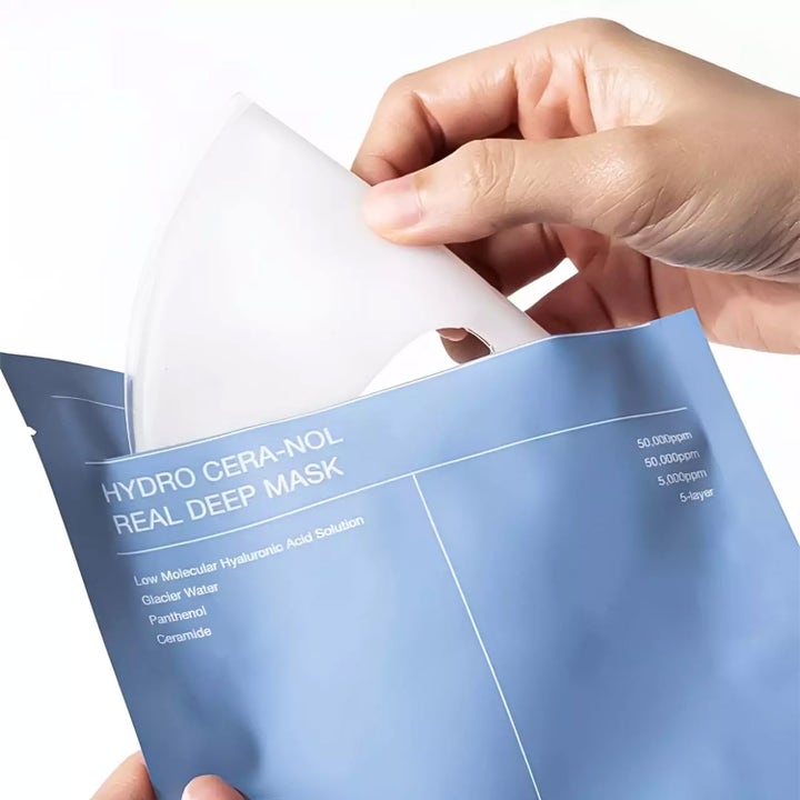 Biodance Hydro Cera-Nol Real Deep Mask 1 stk fugtgivende k-beauty ansigtsmaske med hvid hydrogel i blå indpakning