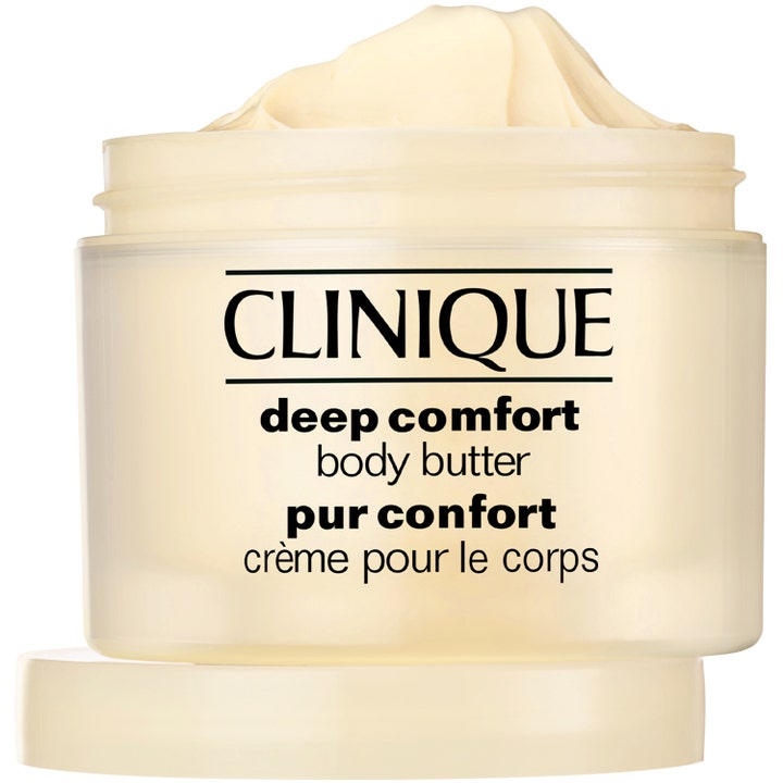 Clinique Deep Comfort Body Butter 200 ml fugtgivende kropscreme i beige krukke med synlig fyldig tekstur