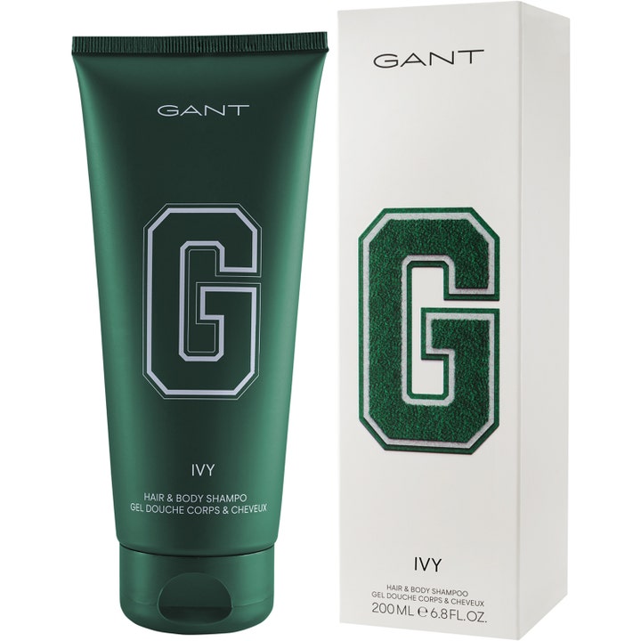 GANT Ivy Hair & Body Shower Gel 200 ml opfriskende kropspleje i mørkegrøn tube og hvid æske med stort G-logo