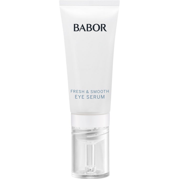 Babor Fresh & Smooth Eye Serum opfriskende øjenserum i hvid tube med en klar applikator i bunden
