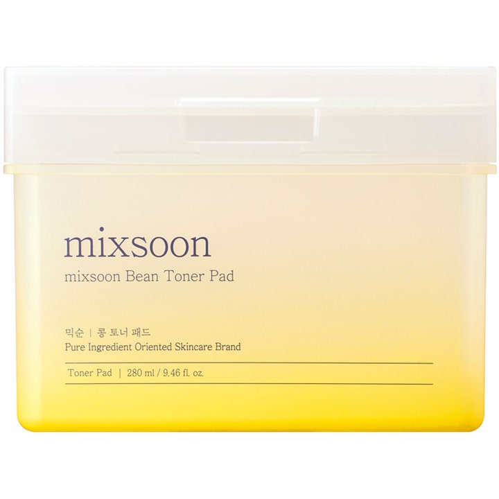 Mixsoon Bean Toner Pad 280 ml fugtgivende skintonic i en gul gradient plastbeholder med hvidt låg.