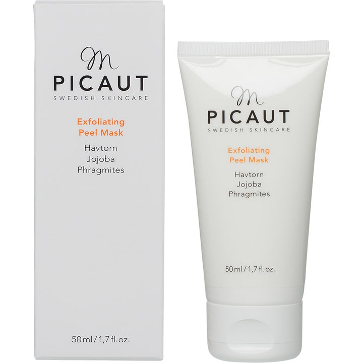 M Picaut Exfoliating Peel Mask 50 ml eksfolierende ansigtsmaske med havtorn og jojoba i hvid tube og æske