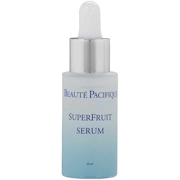 Beauté Pacifique Superfruit Serum 20 ml fugtgivende ansigtsserum i frostet glasflaske med blå gradient og sølvpipette