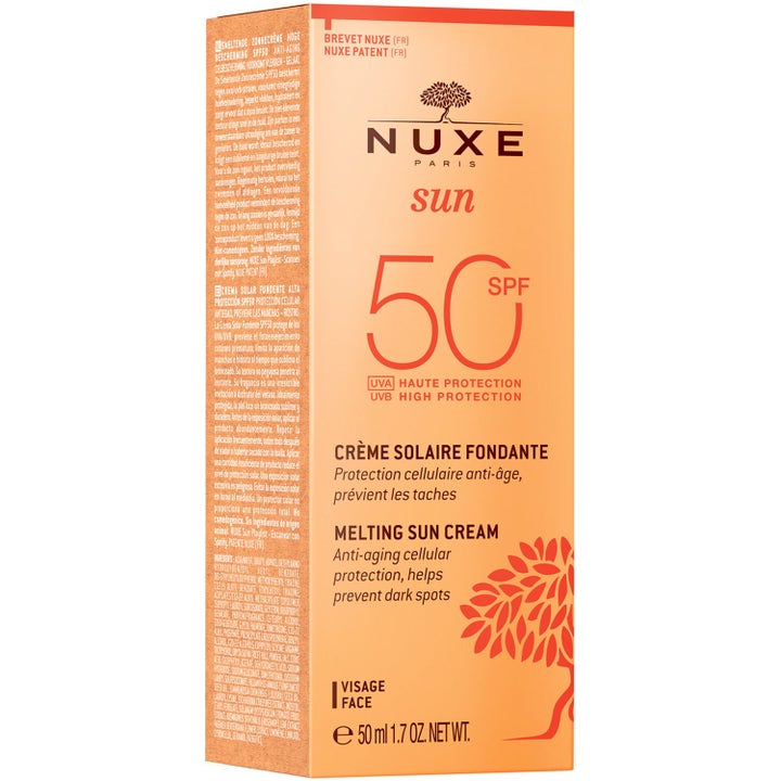 Nuxe Sun SPF 50 Melting Sun Cream 50 ml anti-age solcreme til ansigtet i orange papæske