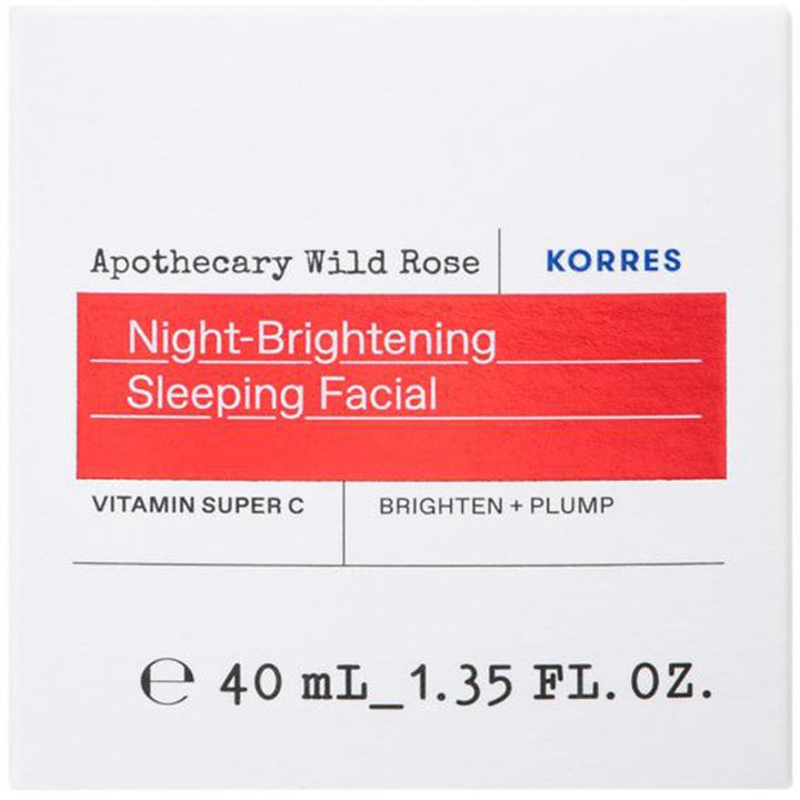 KORRES Apothecary Wild Rose 40 ml natcreme i hvid emballage med rød etiket der giver glød og fylde