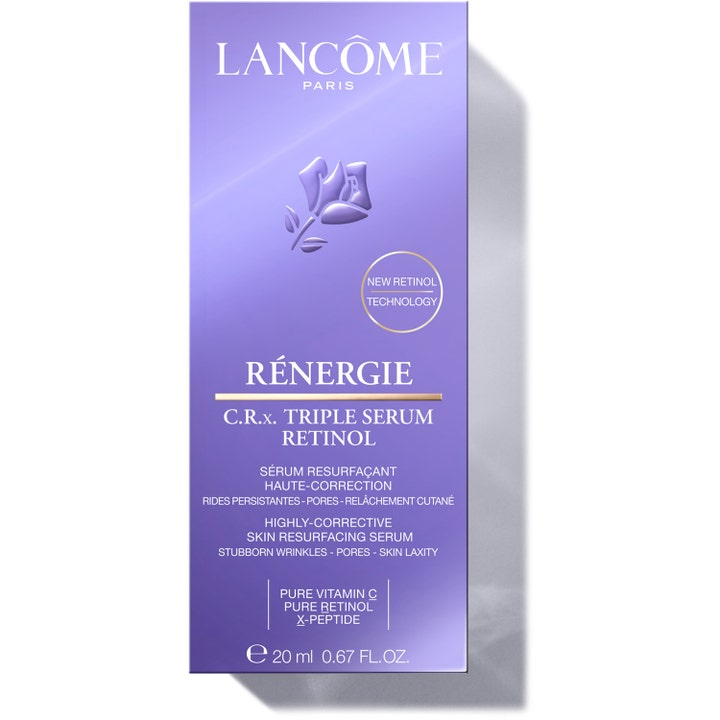 Lancôme Rénergie C.R.x Triple Serum Retinol 20 ml hudfornyende serum i lilla emballage med præget rose