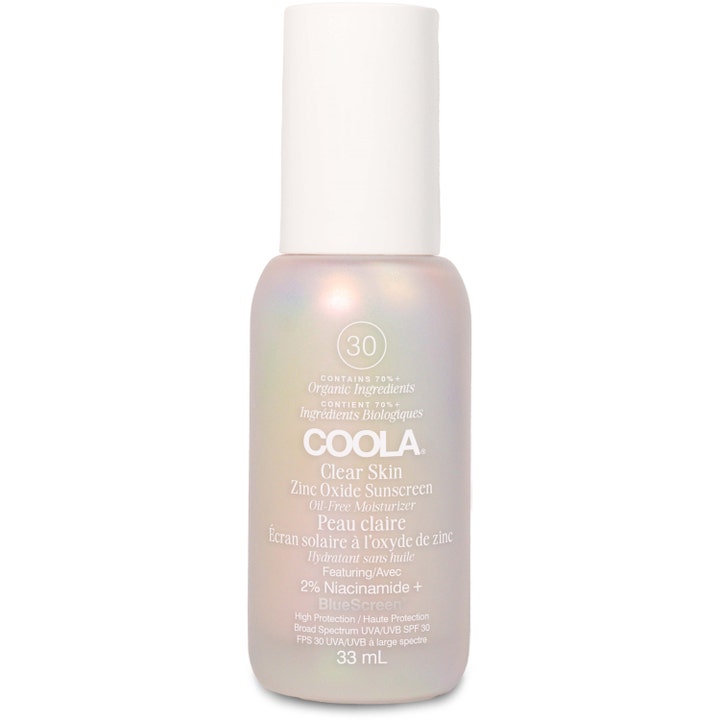 COOLA Clear Skin Zinc Oxide Sunscreen 33 ml beskyttende solcreme med niacinamid i perlemorsflaske