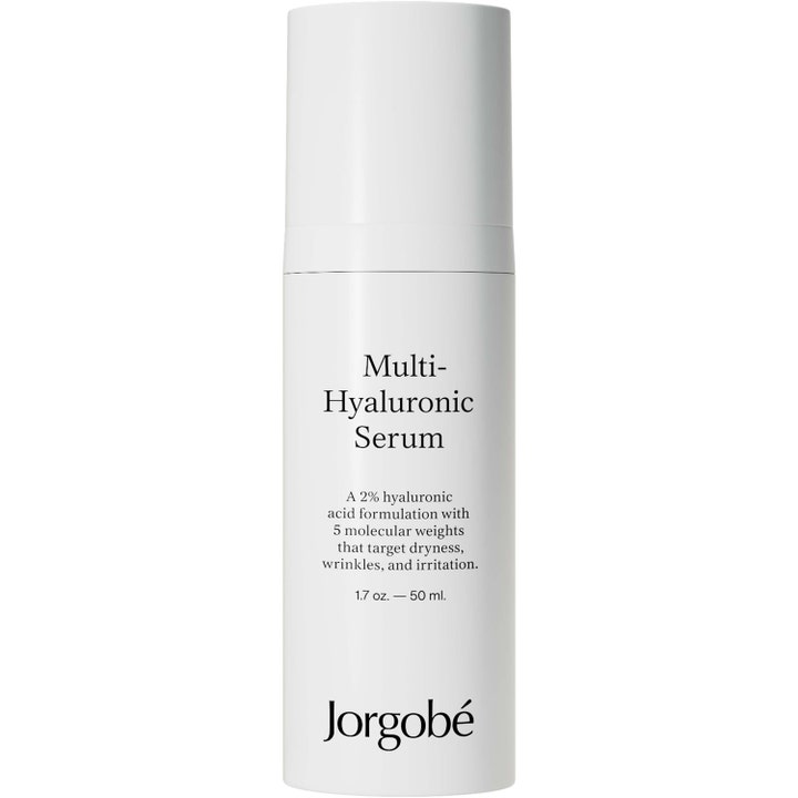 Jorgobé Multi-Hyaluronic Serum 50 ml fugtgivende serum mod rynker i hvid cylinderformet flaske med sort tekst