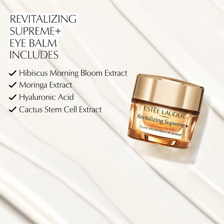 Estée Lauder Revitalizing Supreme + Youth Power Eye Balm 15 ml øjencreme i guldkrukke med hyaluronsyre og moringa.