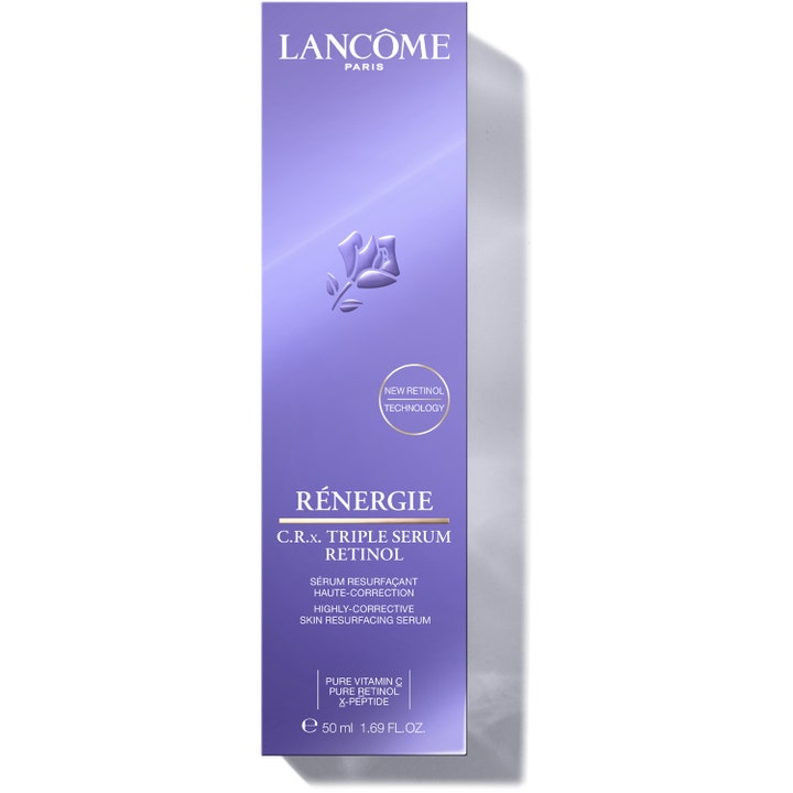 Lancôme Rénergie C.R.x Triple Serum Retinol 50 ml hudfornyende serum i lilla æske med sølvtekst og rose