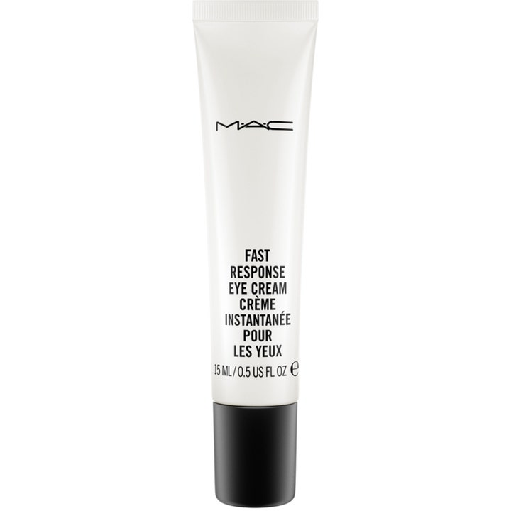 MAC Fast Response Eye Cream 15 ml beroligende øjencreme i hvid tube med sort skruelåg og sort tekst