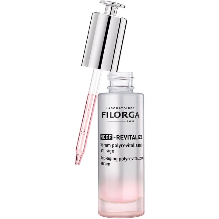 Filorga NCEF-Revitalize Serum 30 ml anti-age hudpleje i glasflaske med lyserød tekstur i glaspipette