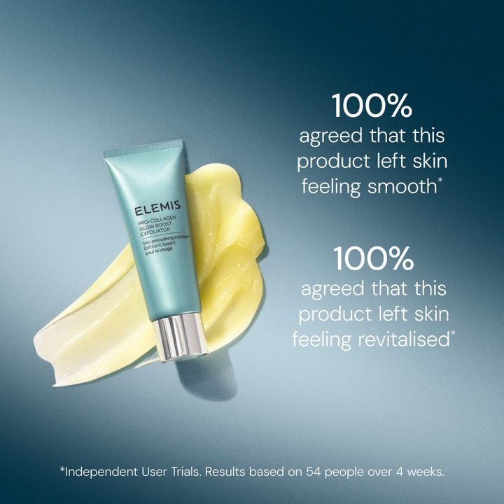 Elemis Pro-Collagen Glow Boost Exfoliator 100 ml ansigtsskrub med gul tekstur der giver en blød og glat hud