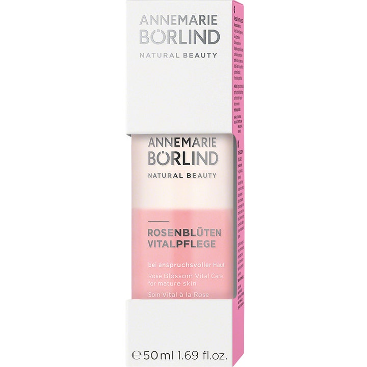 Annemarie Börlind Rose Blossom Vital Care 50 ml revitaliserende ansigtspleje i glasflaske med pink to-faset indhold