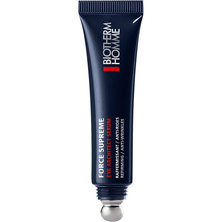 Biotherm Homme Force Supreme Eye Architect Serum 15 ml opstrammende øjencreme i mørkeblå tube med metalkugle.