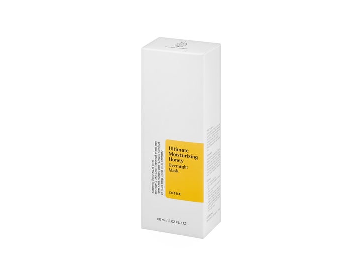 COSRX Ultimate Moisturizing Honey Overnight Mask 60 ml i hvid papæske med gul etiket der giver intens fugt