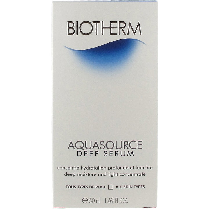 Biotherm Aquasource Deep Serum 50 ml fugtgivende ansigtsserum i hvid yderemballage med et blåt bølgemotiv