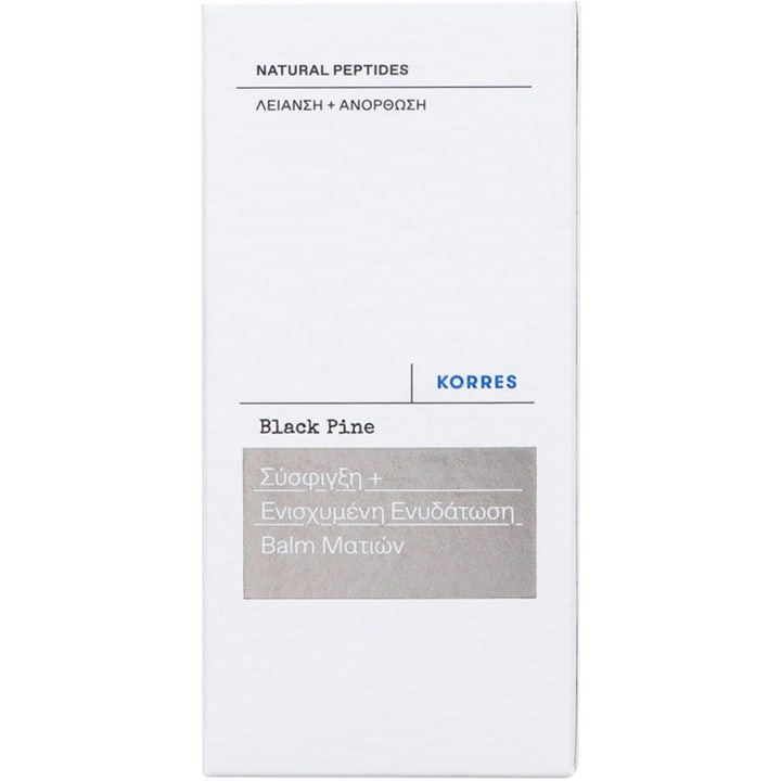 KORRES Black Pine Firming Eye Rescue Balm 15 ml opstrammende øjencreme i hvid yderemballage med sølv