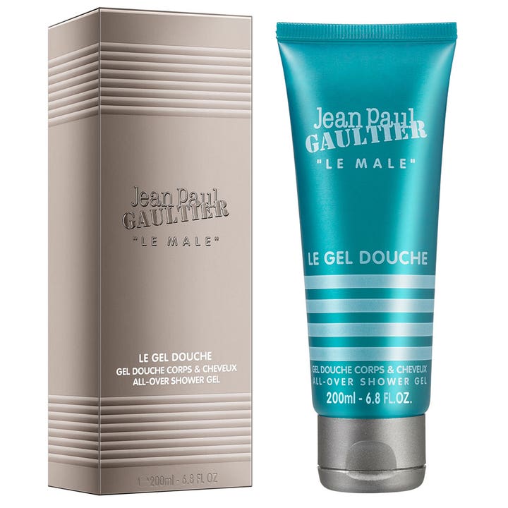 Jean Paul Gaultier Le Male Shower Gel 200 ml i blåstribet tube og stilfuld metaldåse der opfrisker huden