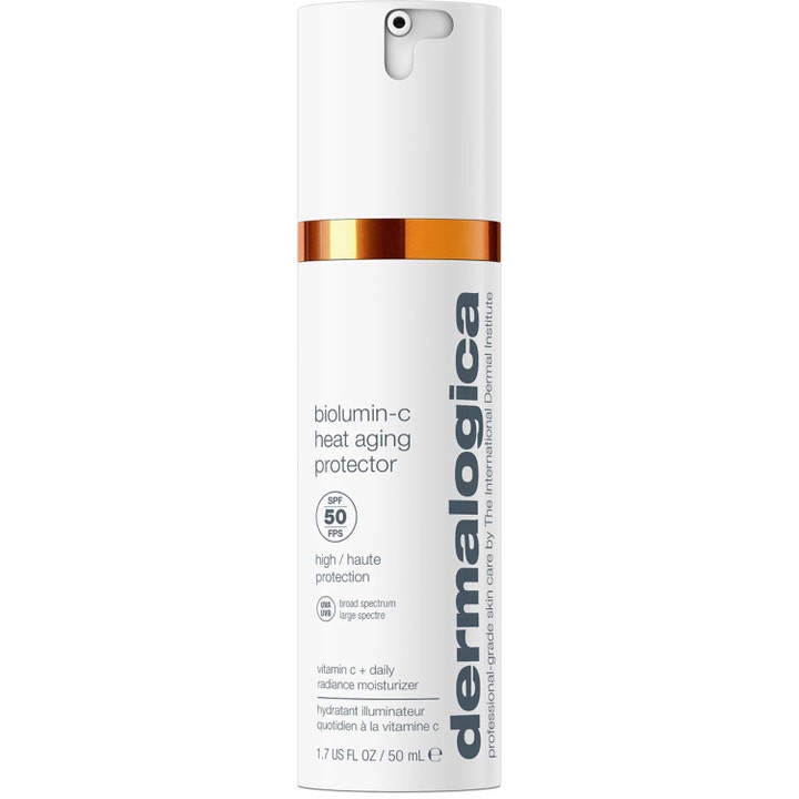 Dermalogica Biolumin-C Heat Aging Protector 50 ml beskyttende dagcreme med SPF 50 i hvid pumpeflaske med kobberbånd.
