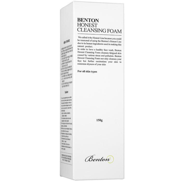 Benton Honest Cleansing Foam 150 g fugtgivende renseskum i hvid papæske der renser og genopfrisker træt hud